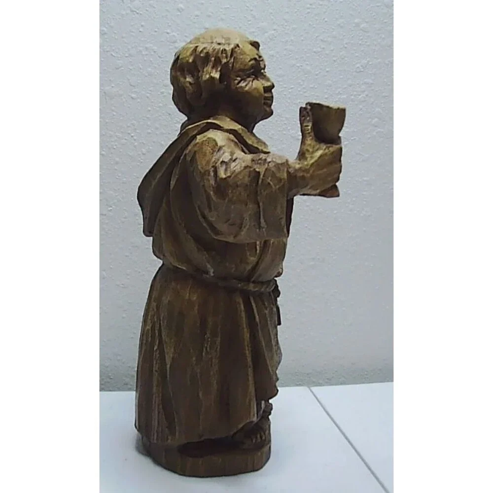 Vtg German hand-carved wooden beer-brewing Franciscan monk 10